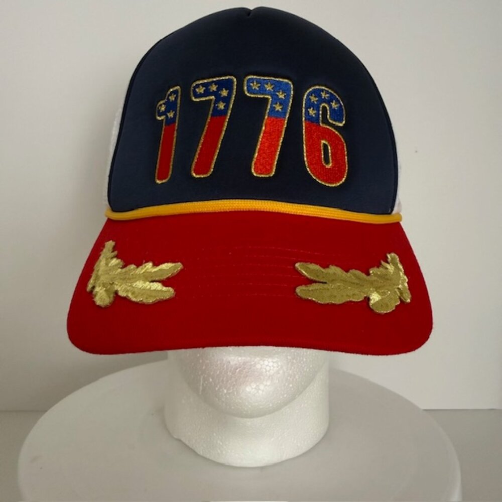 1776 USA Patriotic American Roped Snapback Mesh Trucker Hat Scrambled Eggs
